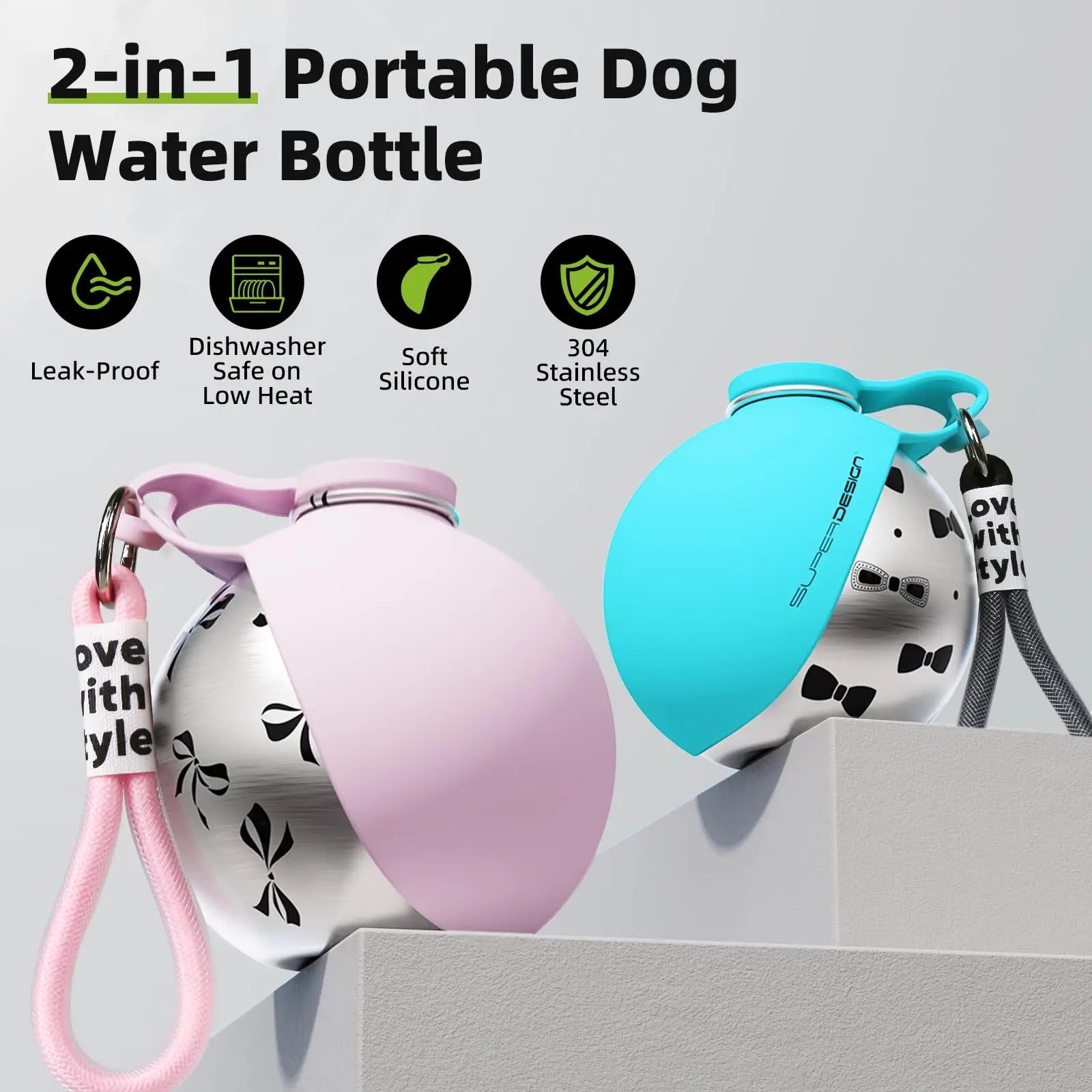 2-in-1 Portable Dog Water Bottle – Leak-Proof Travel Hydration Bottle for Small Dogs