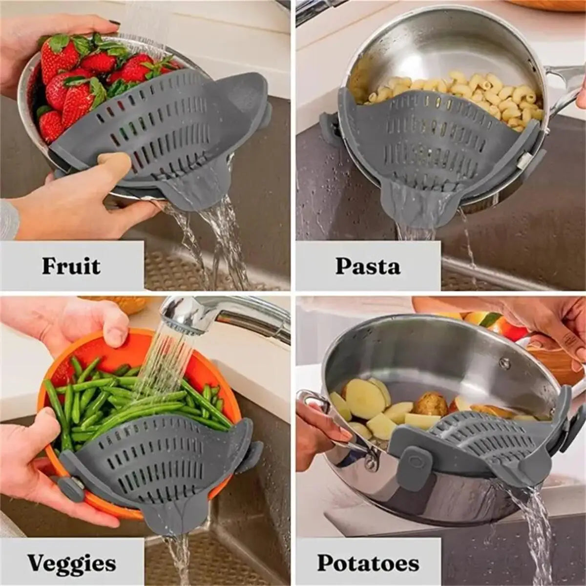 Adjustable Clip-On Pot Strainer for Easy Draining