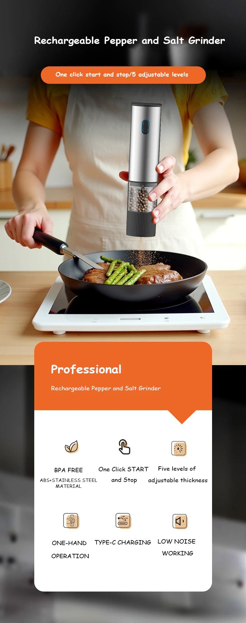 Rechargeable Electric Salt and Pepper Grinder Set