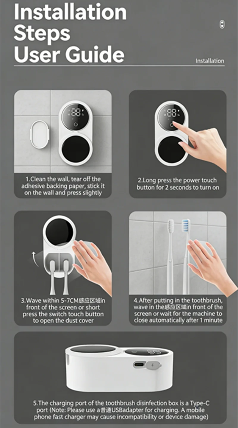 Smart Portable Toothbrush Sterilizer with Charge Display