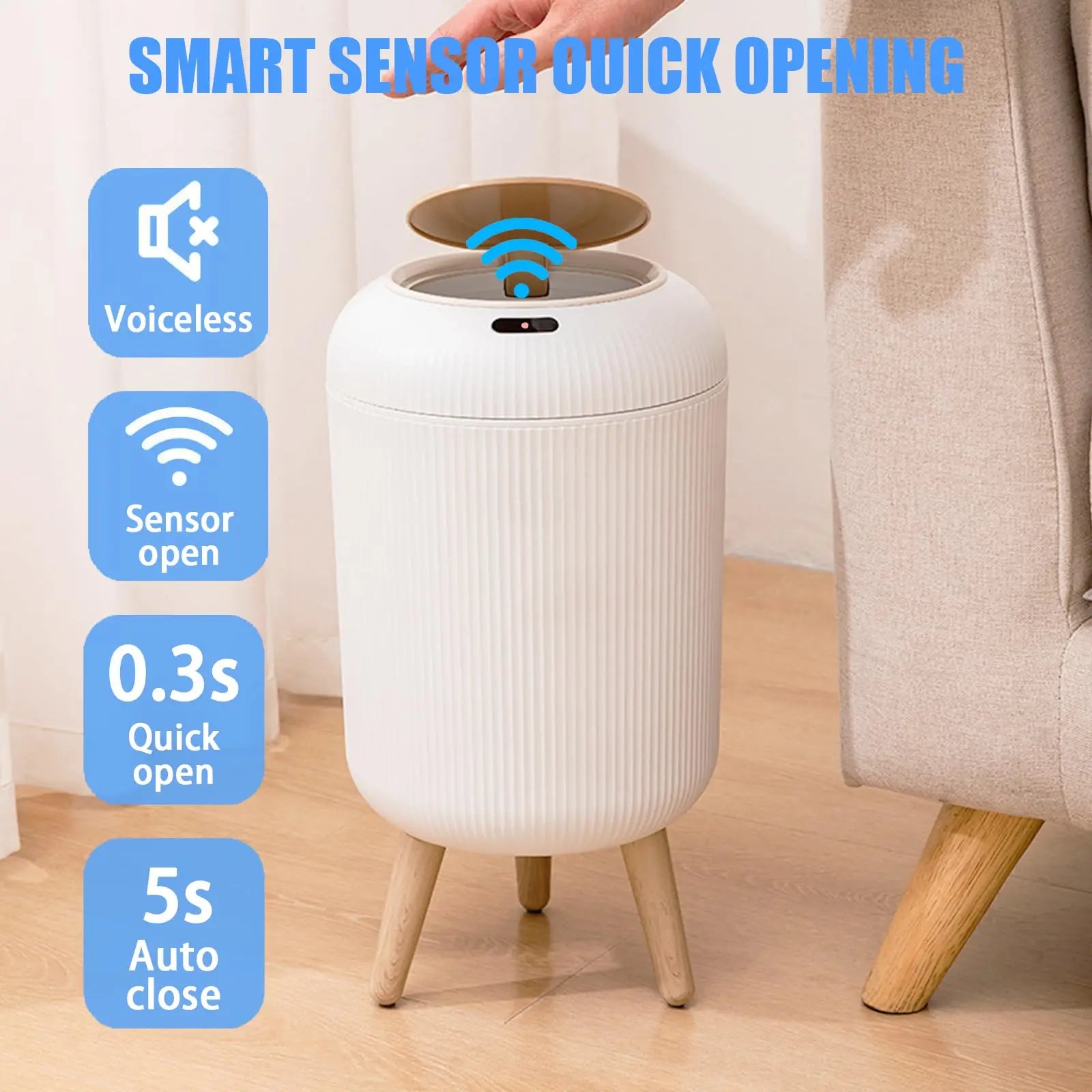 Smart Motion Sensor Trash Can with Lid