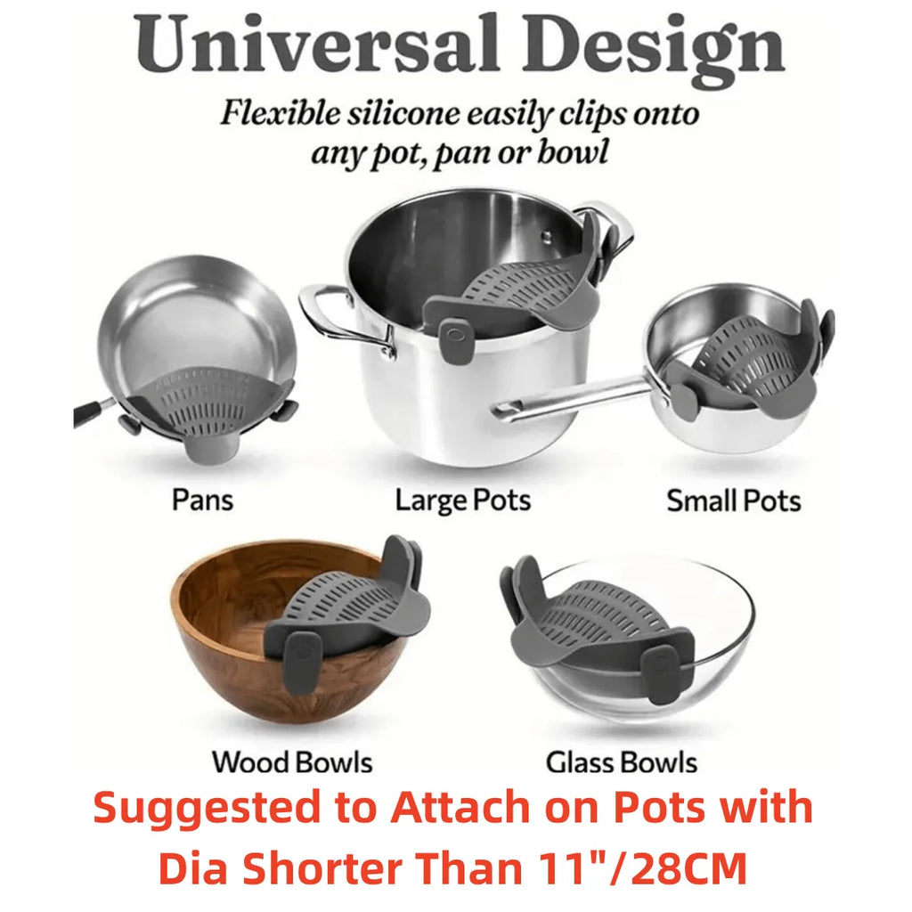 Adjustable Clip-On Pot Strainer for Easy Draining