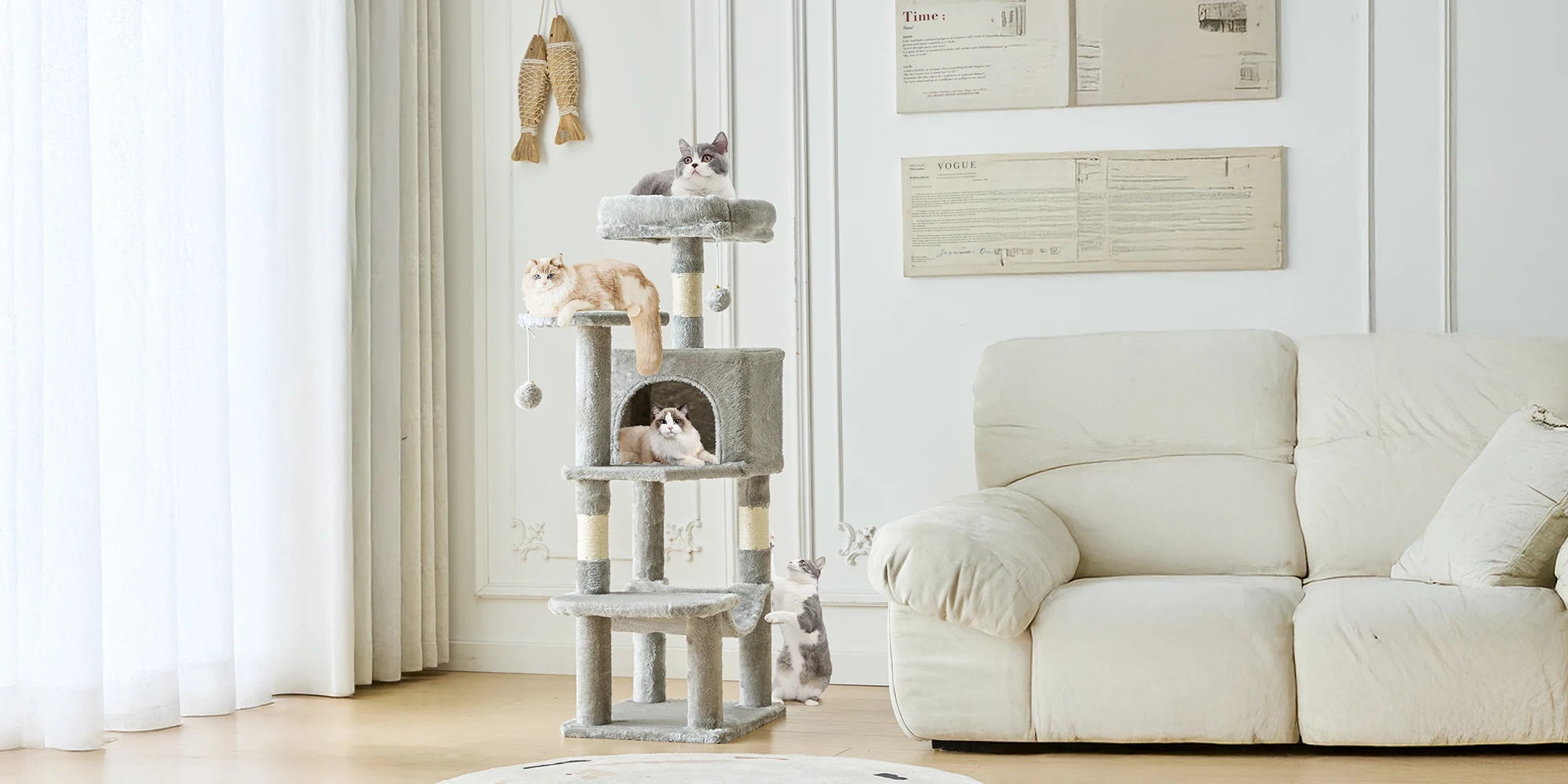 44-Inch Multi-Level Cat Climbing Tree with Sisal Scratching Posts