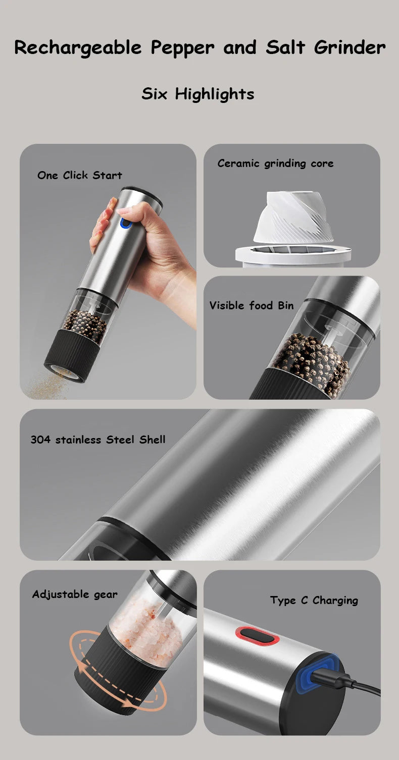 Rechargeable Electric Salt and Pepper Grinder Set