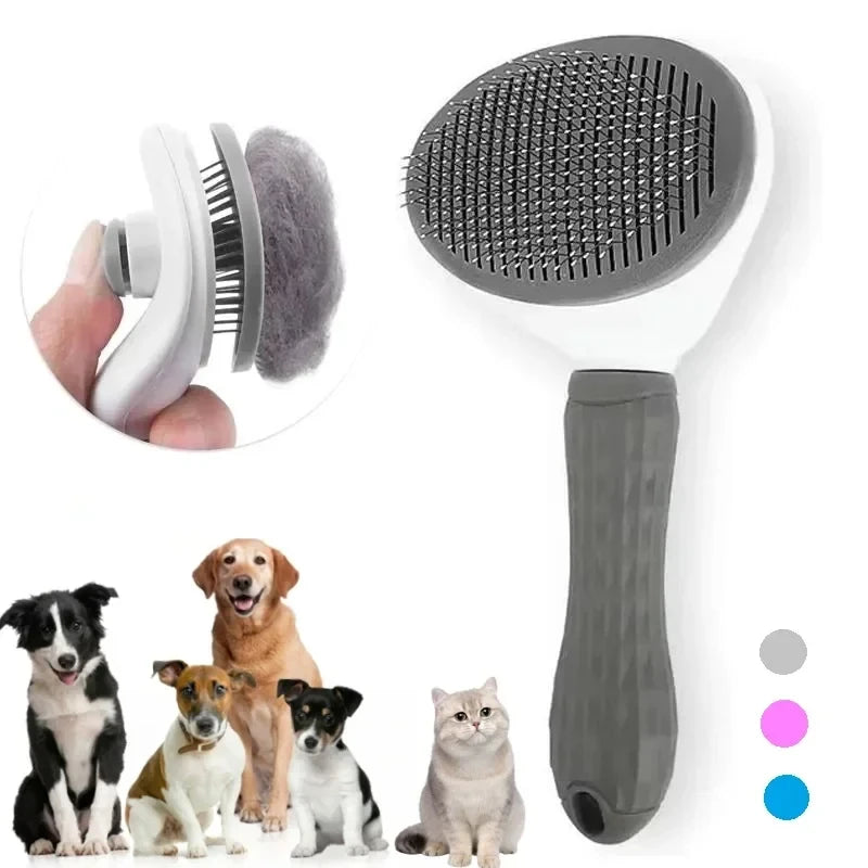 Self-Cleaning Pet Grooming Brush for Dogs & Cats – Gentle Hair Removal Comb