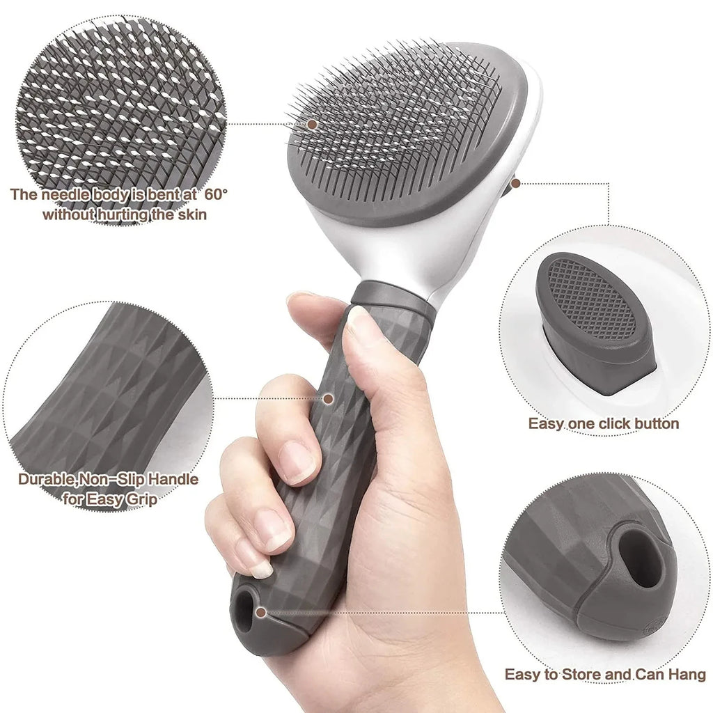 Self-Cleaning Pet Grooming Brush for Dogs & Cats – Gentle Hair Removal Comb