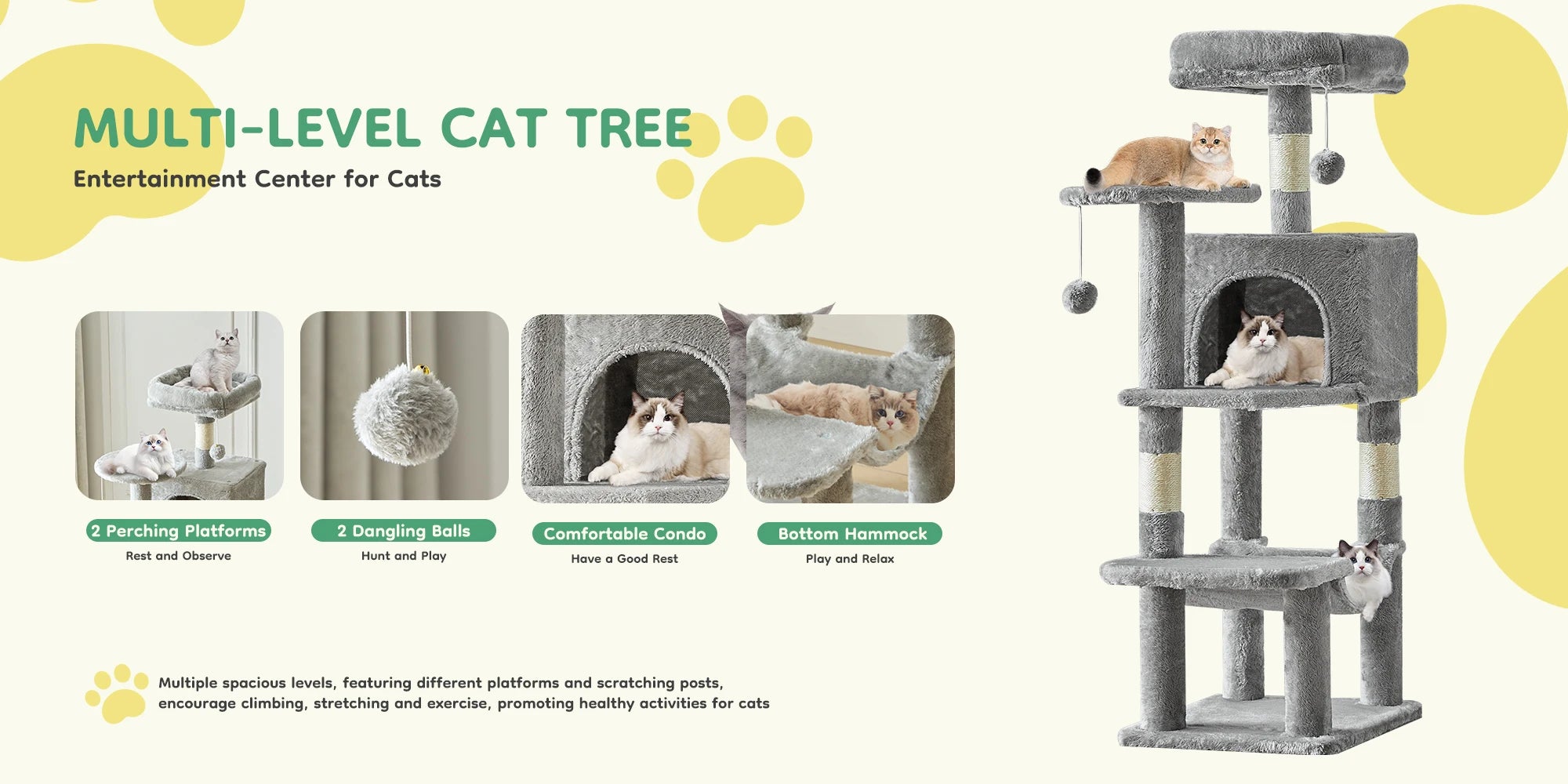 44-Inch Multi-Level Cat Climbing Tree with Sisal Scratching Posts
