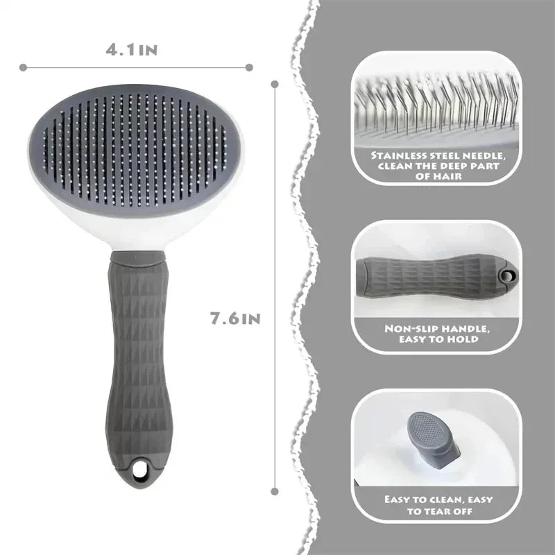 Self-Cleaning Pet Grooming Brush for Dogs & Cats – Gentle Hair Removal Comb