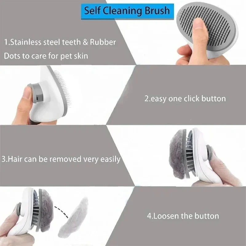 Self-Cleaning Pet Grooming Brush for Dogs & Cats – Gentle Hair Removal Comb