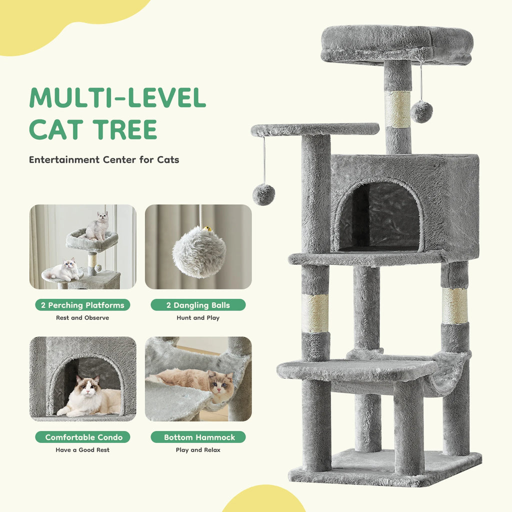 44-Inch Multi-Level Cat Climbing Tree with Sisal Scratching Posts