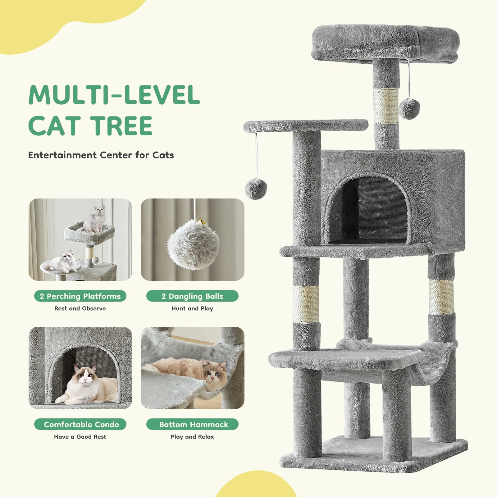 44-Inch Multi-Level Cat Climbing Tree with Sisal Scratching Posts