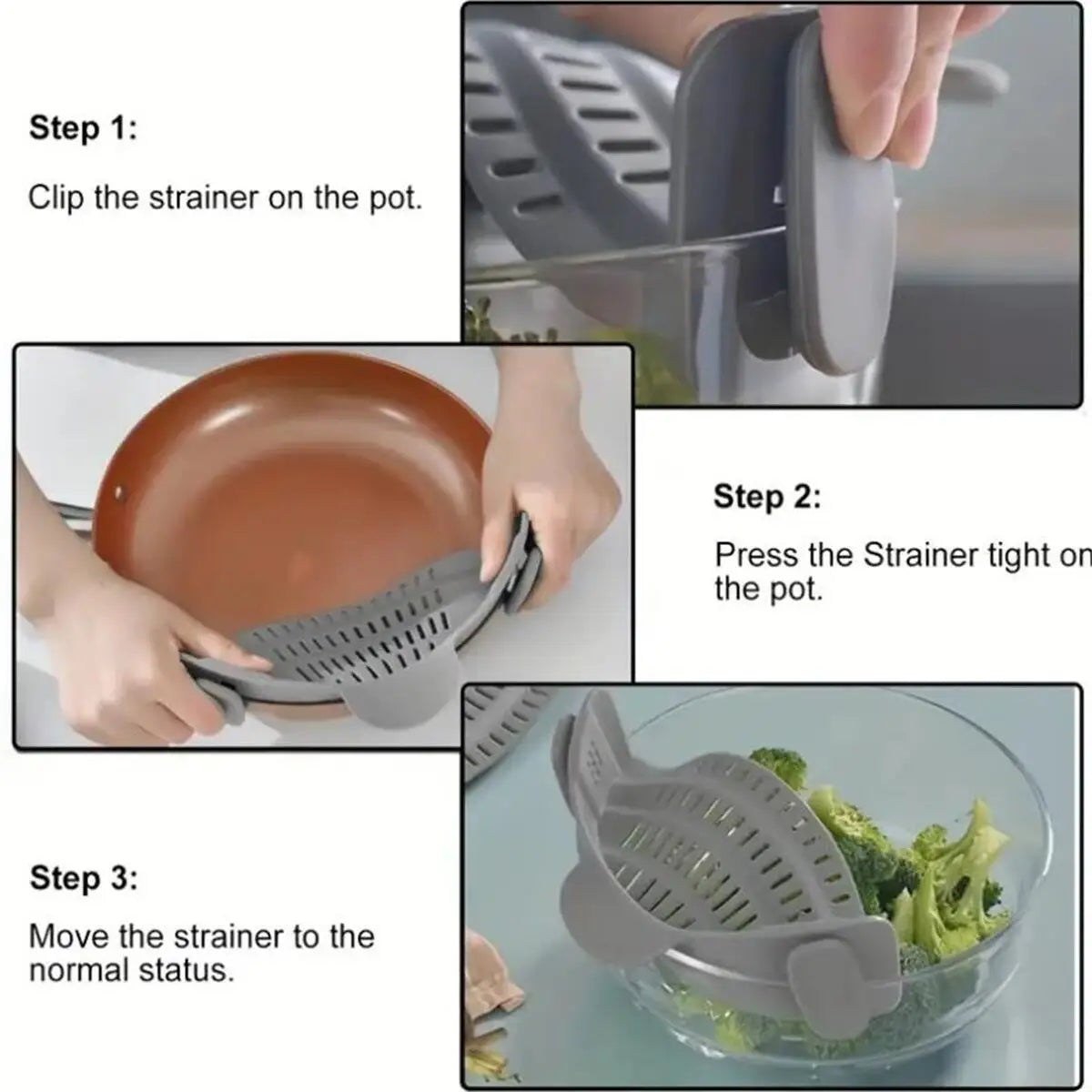 Adjustable Clip-On Pot Strainer for Easy Draining