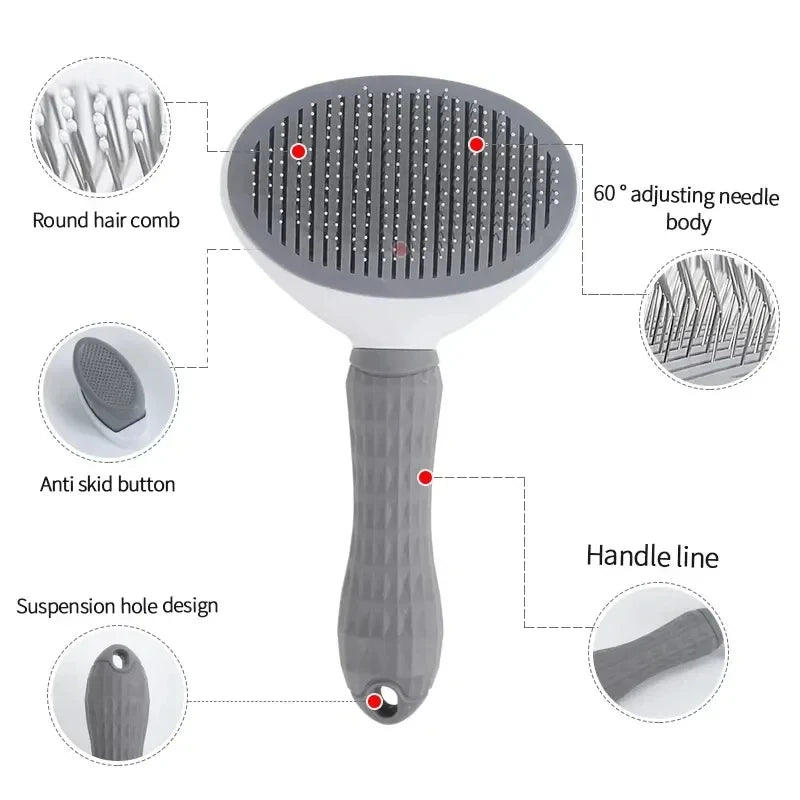 Self-Cleaning Pet Grooming Brush for Dogs & Cats – Gentle Hair Removal Comb
